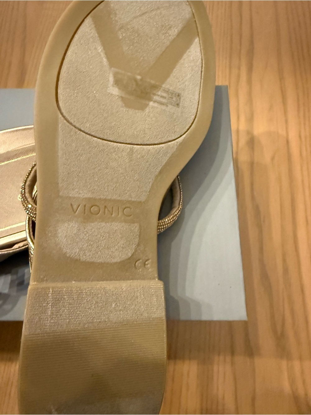 Vionic Gold Strappy Slide Sandals with Rhinestone Accents - Picture 6 of 6